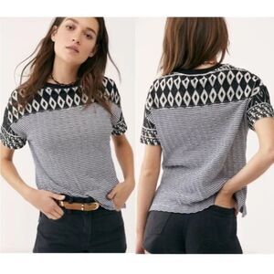 Free People We The Free Women’s Small Geo Embroidered Boho Black White Mesh Top